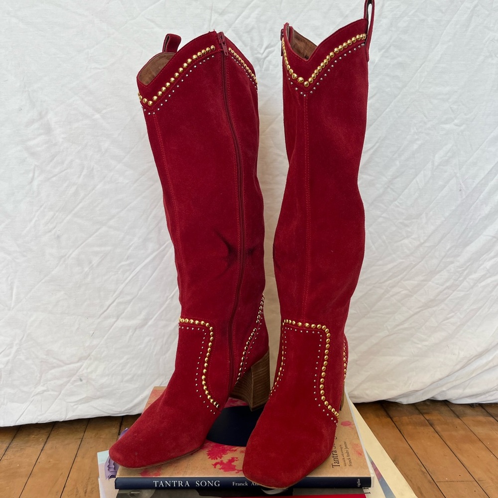 Free People Red Suede Western Boots